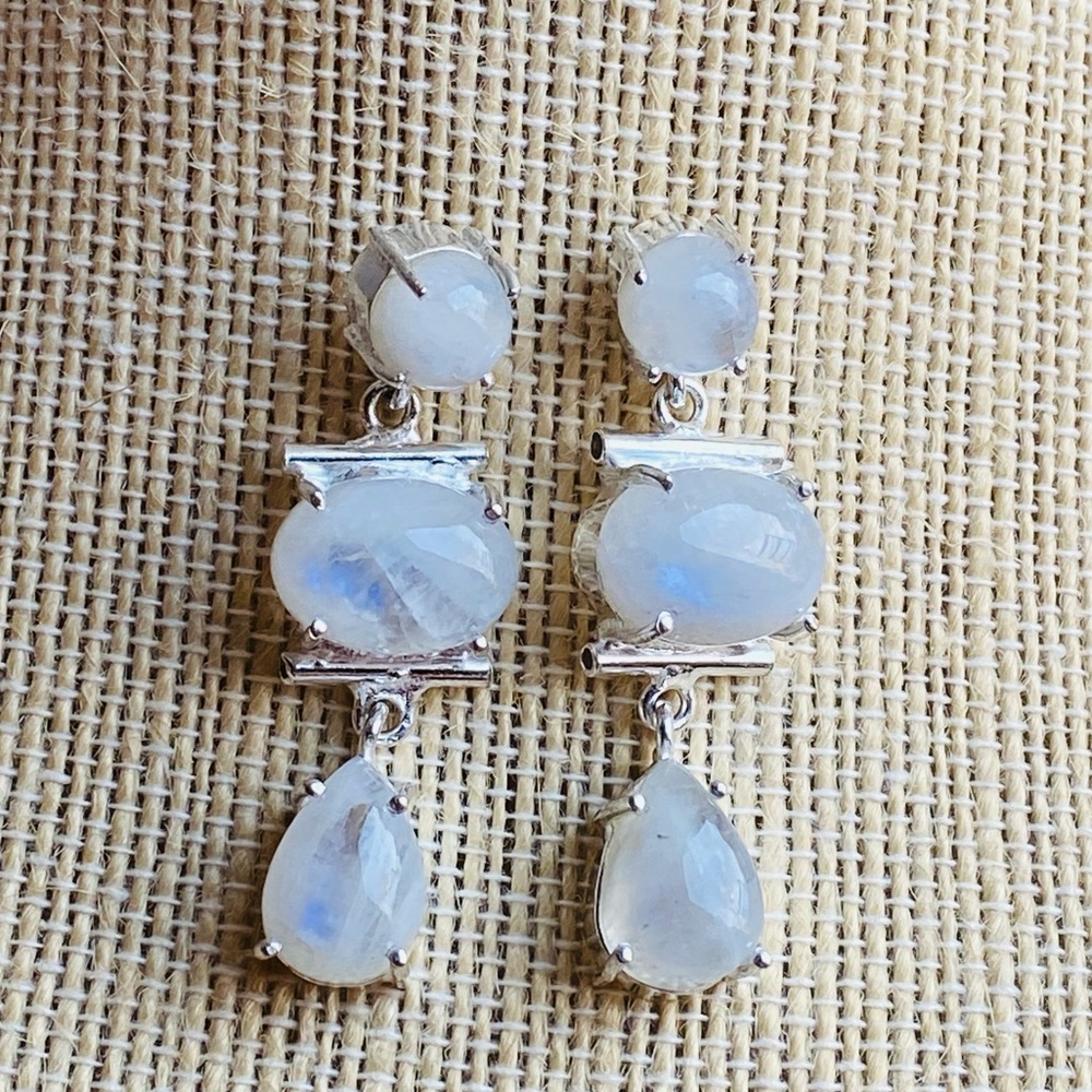 Rainbow Moonstone Silver Stud/ Dangle Earrings - image 6